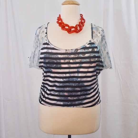 Tops - Plus Size Stripes & Lace Fashion Top